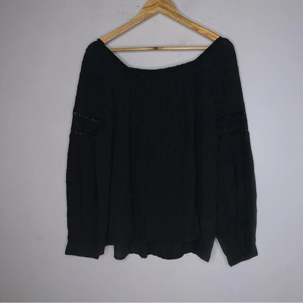 NWT Loft Black Boho Pheasant Cotton Top Black Medium‎